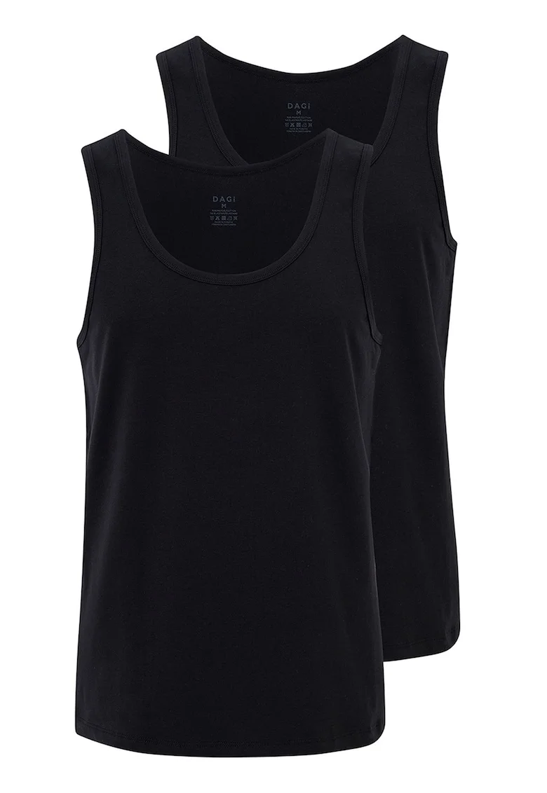 Set de top-uri cu decolteu rotund - 2 piese, Negru