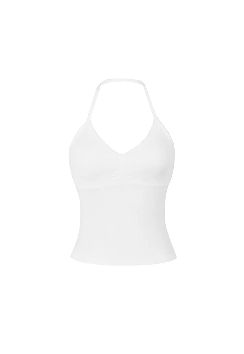 Top cu decolteu halter Scene, Alb