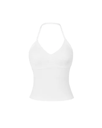 Top cu decolteu halter Scene, Alb