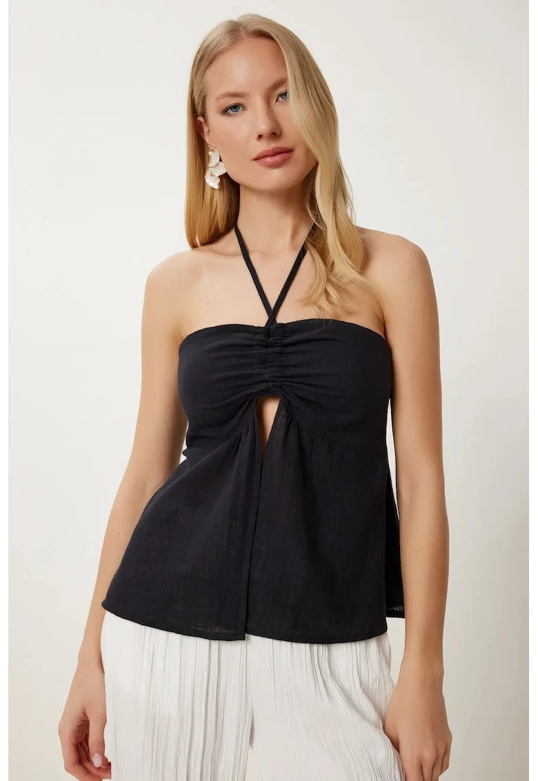 Maiou, Happiness Istanbul, regular fit, umeri goi, negru, bumbac