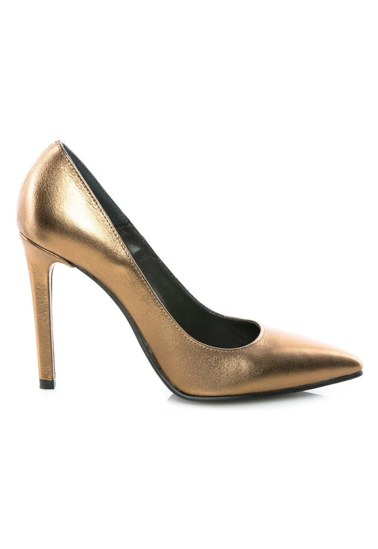 Pantofi stiletto piele naturala Auriu Bronze
