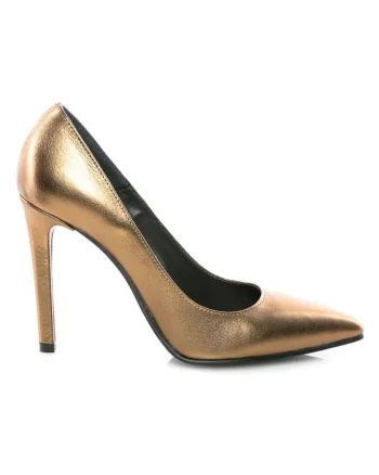 Pantofi stiletto piele naturala Auriu Bronze