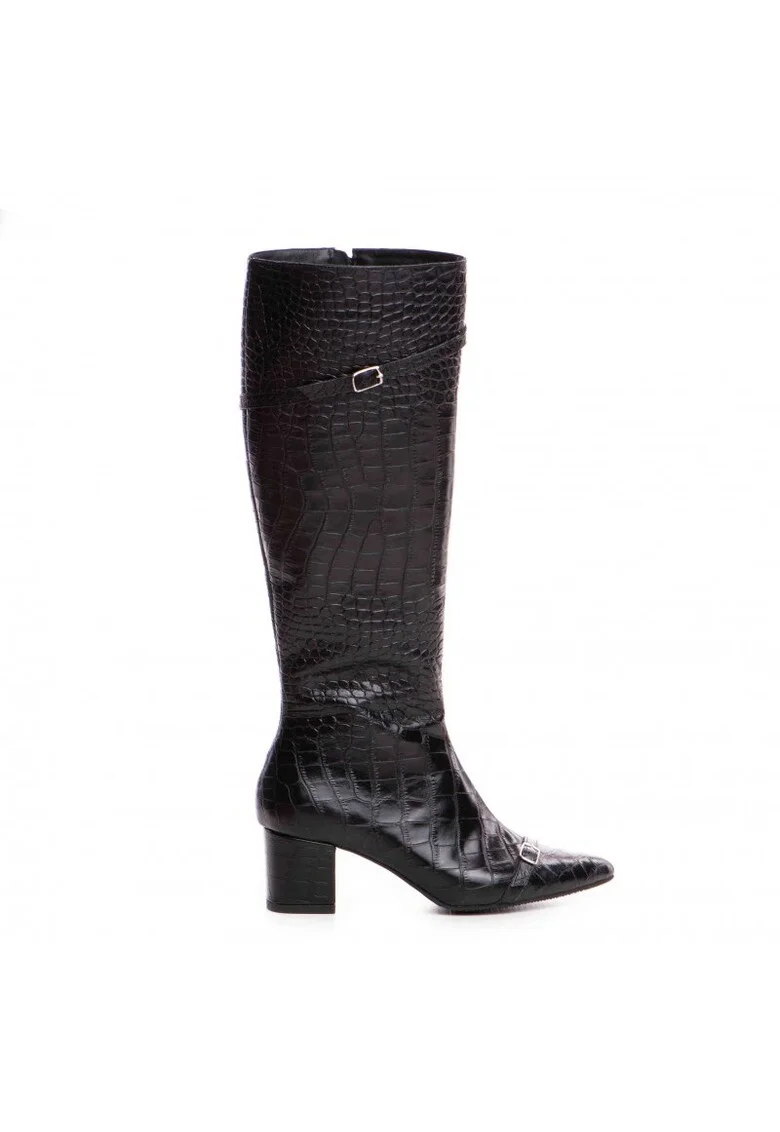 Cizme Dama Piele Naturala Negru Print Melina