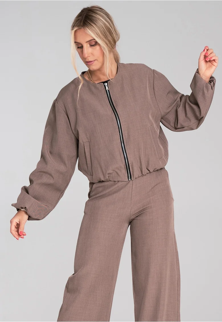 Geaca bomber eleganta pentru femei - Geaca bomber maro pentru femei M1198 marimea S/M