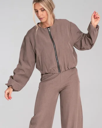 Geaca bomber eleganta pentru femei - Geaca bomber maro pentru femei M1198 marimea S/M