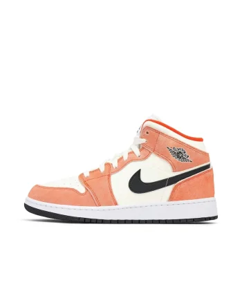 Pantofi sport dama,  Air Jordan 1 Mid "Orange Suede", portocalii,