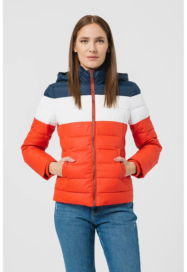 Geaca slim fit cu model colorblock, Rosu/Alb/Bleumarin