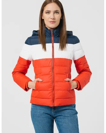 Geaca slim fit cu model colorblock, Rosu/Alb/Bleumarin