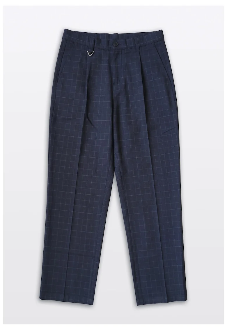 Pantaloni de costum cu croiala dreapta si imprimeu in carouri