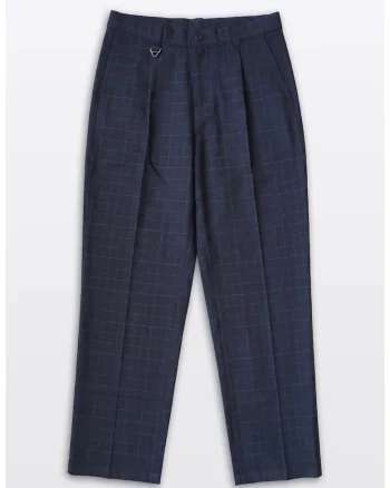 Pantaloni de costum cu croiala dreapta si imprimeu in carouri