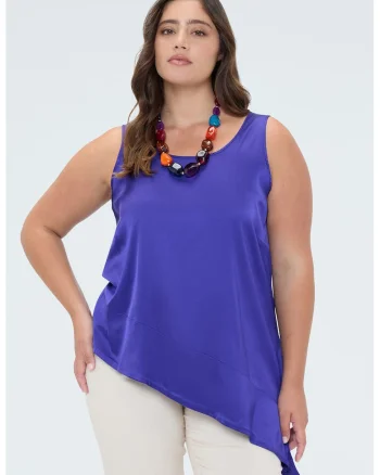 Top asimetric din satin, Albastru royal