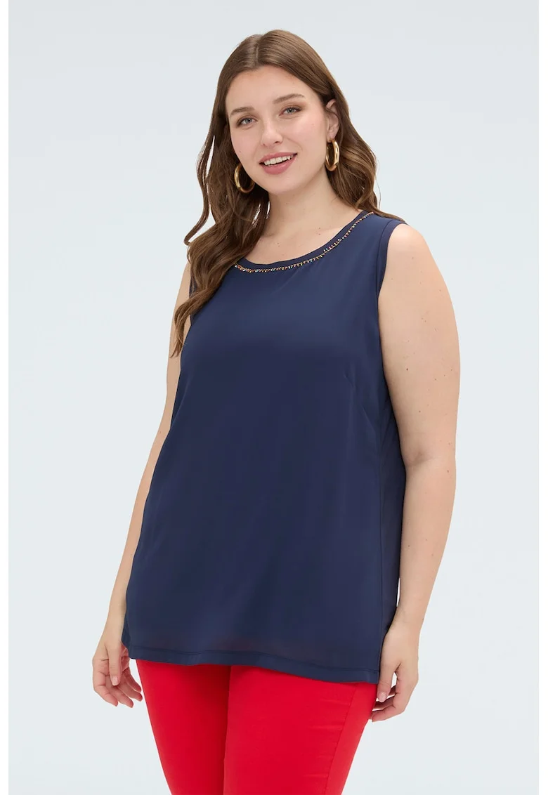 Bluza cu decolteu decorat, fara maneci, Albastru oceanic