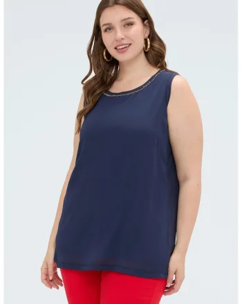 Bluza cu decolteu decorat, fara maneci, Albastru oceanic