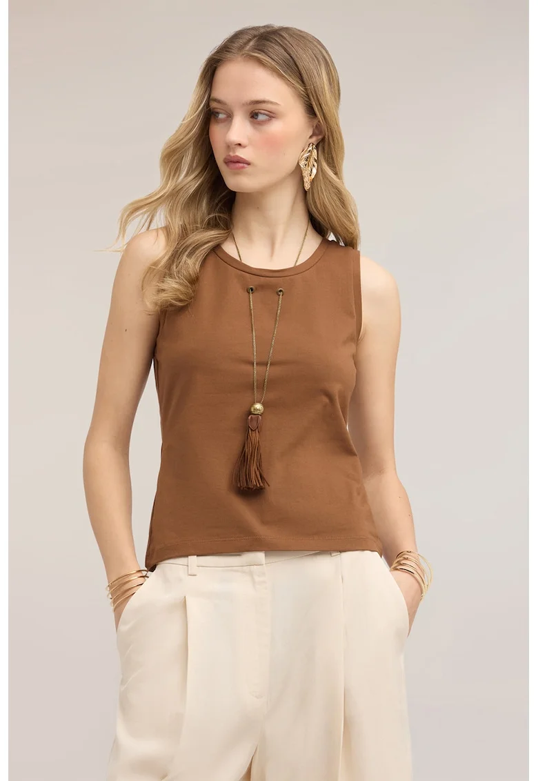 Top slim-fit cu insertie tip colier cu canaf, Maro cafeniu