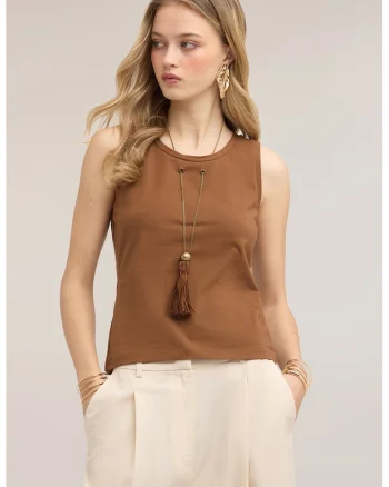 Top slim-fit cu insertie tip colier cu canaf, Maro cafeniu