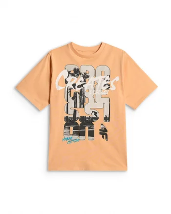 Tricou sport copii  croiala lejera, imprimeu, portocaliu, bumbac