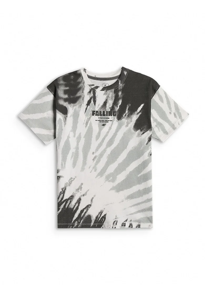 Tricou sport copii  croiala lejera, cu imprimeu, gri/alb, bumbac