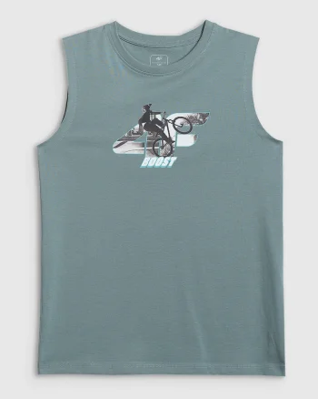 Tricou copii,  fara maneci, turcoaz, bumbac