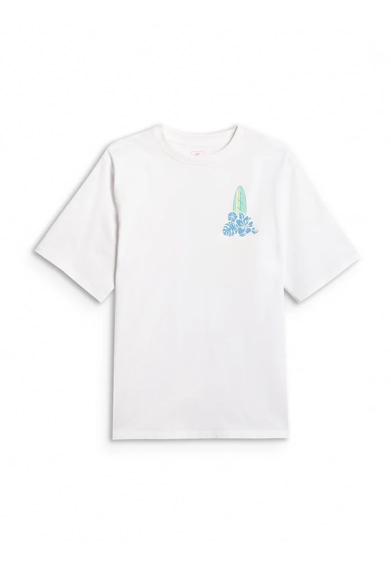 Tricou copii,  croiala lejera, imprimeu fata si spate, alb, bumbac