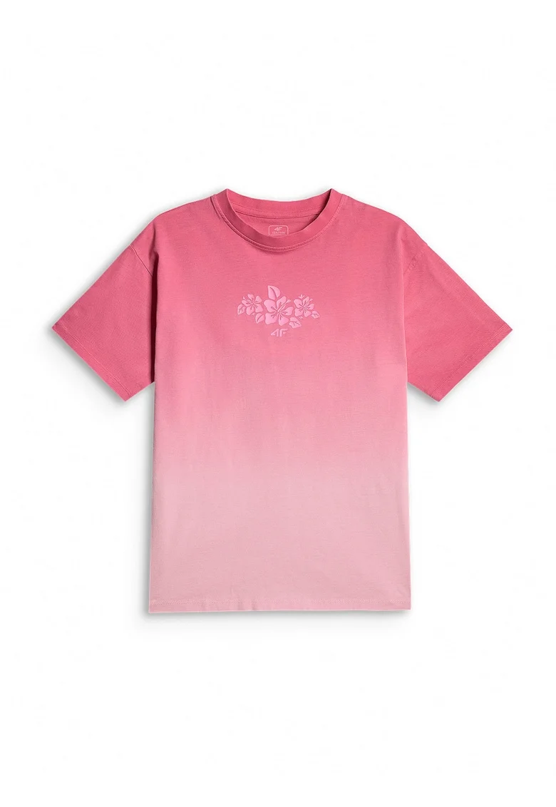 Tricou sport  pentru fete, croiala lejera, imprimeu, roz, bumbac