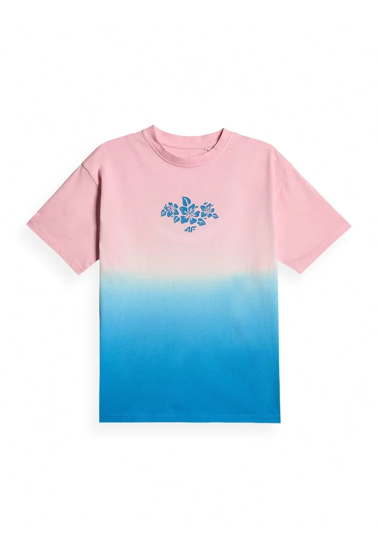 Tricou sport  pentru fete, croiala lejera, imprimeu, roz/albastru
