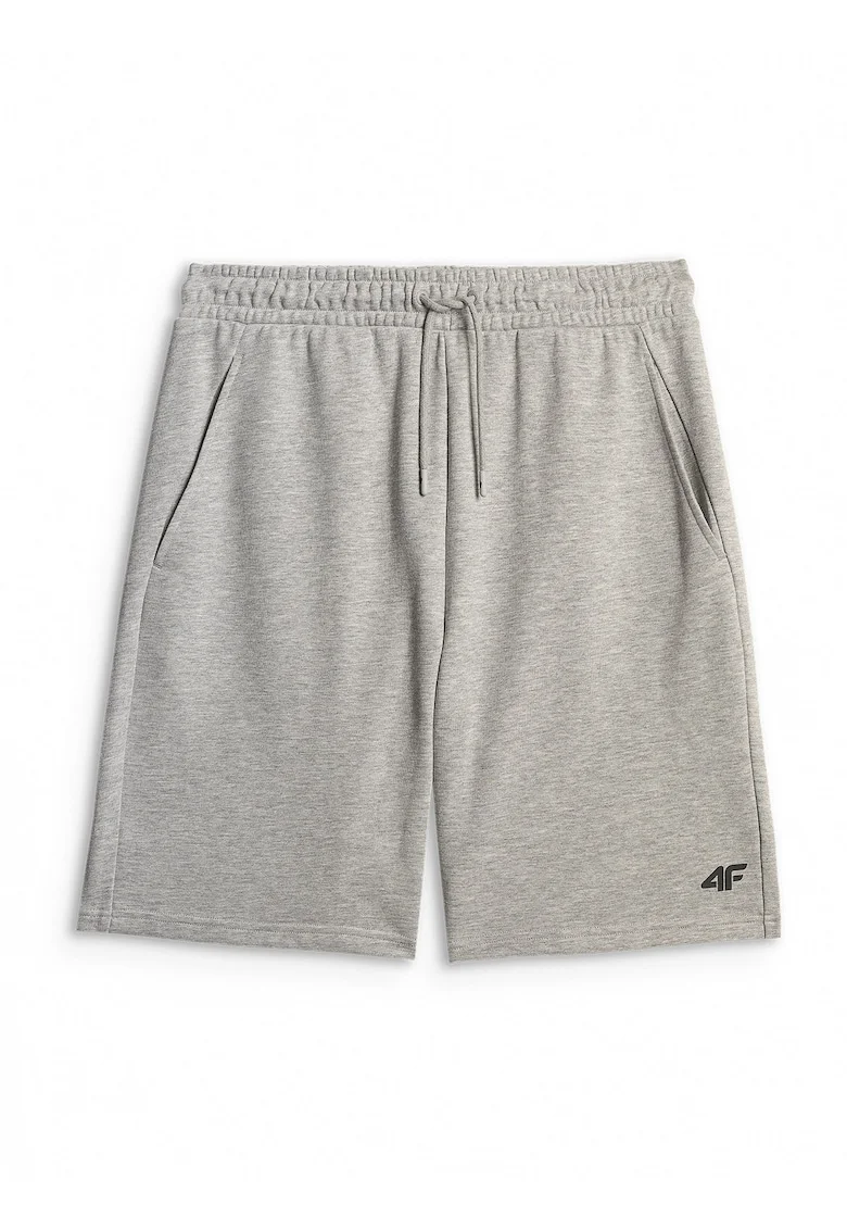 Pantaloni scurti sport  regular fit, gri, bumbac, cu talie ajustabila si buzunare laterale