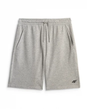 Pantaloni scurti sport  regular fit, gri, bumbac, cu talie ajustabila si buzunare laterale