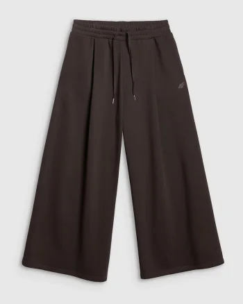 Pantaloni sport dama,  crac larg, talie inalta, maro, bumbac