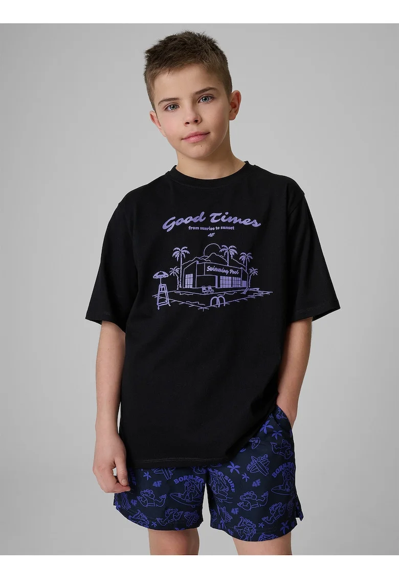 Tricou sport  pentru baieti, croiala lejera, negru/albastru, bumbac