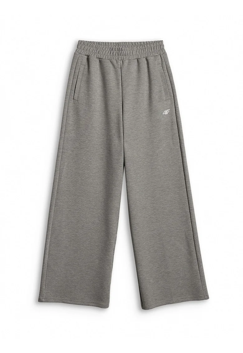 Pantaloni sport dama  crac larg, talie inalta, gri, material moale