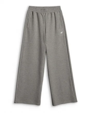 Pantaloni sport dama  crac larg, talie inalta, gri, material moale