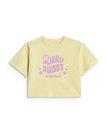 Tricou sport  pentru fete, croiala lejera, imprimeu, galben/mov, bumbac