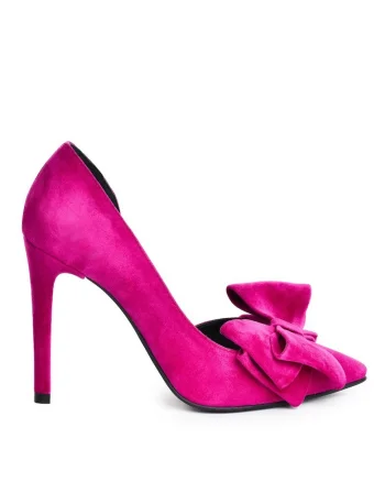 Pantofi stiletto piele naturala Magenta Cut cu funda
