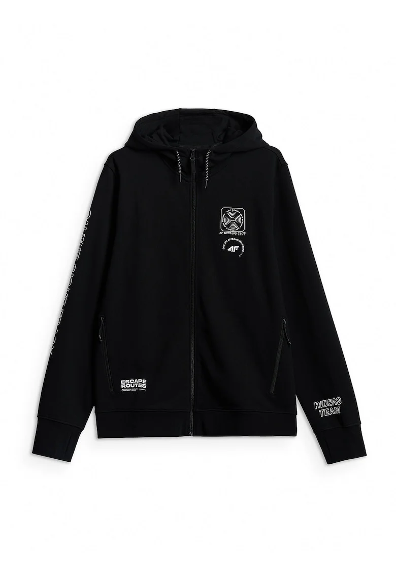 Hanorac barbatesc  ciclism MTB, tricot durabil, gluga reglabila, imprimeuri dinamice, negru