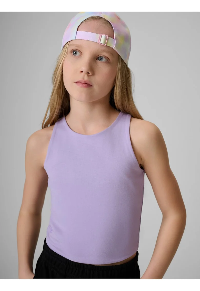 Maiou sport copii,  crop top mulat, dublu strat, violet, bumbac
