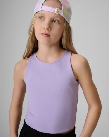 Maiou sport copii,  crop top mulat, dublu strat, violet, bumbac