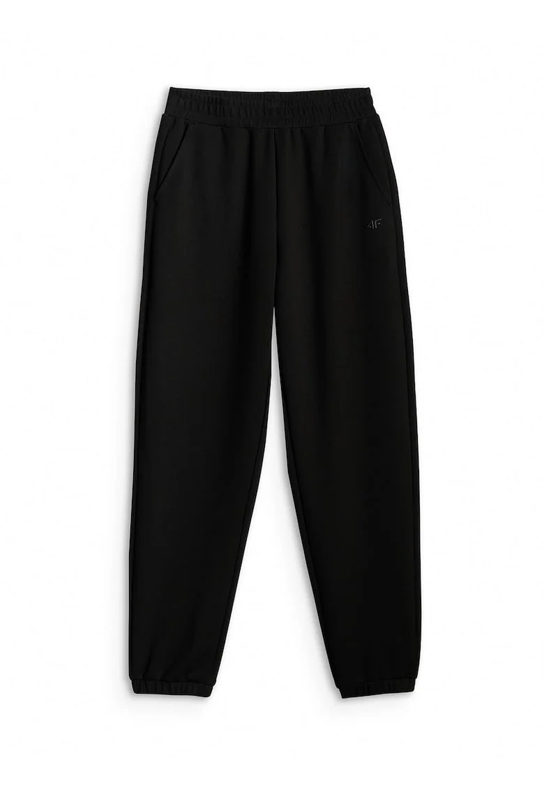 Pantaloni sport dama,  jogger, talie inalta, 2 buzunare, negru, trening