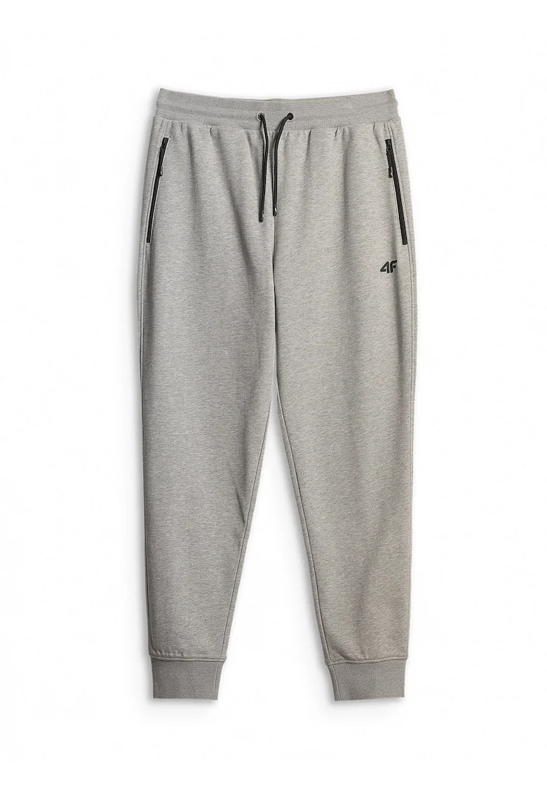 Pantaloni sport barbati,  jogger, 2 buzunare cu fermoar, gri, french terry,