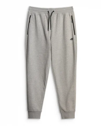 Pantaloni sport barbati,  jogger, 2 buzunare cu fermoar, gri, french terry,