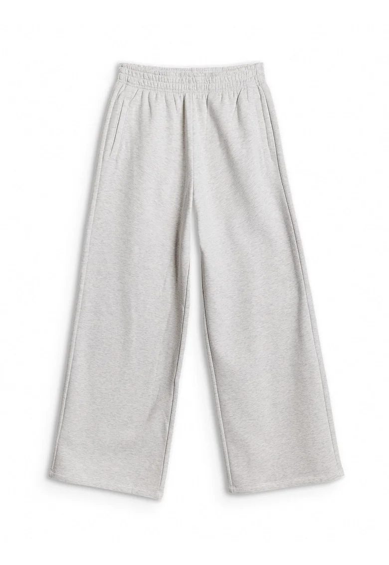 Pantaloni sport dama,  cu picior larg, talie inalta, gri, material mai gros