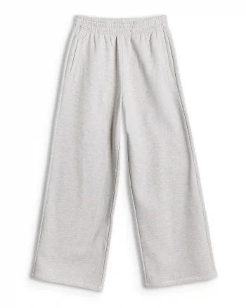 Pantaloni sport dama,  cu picior larg, talie inalta, gri, material mai gros