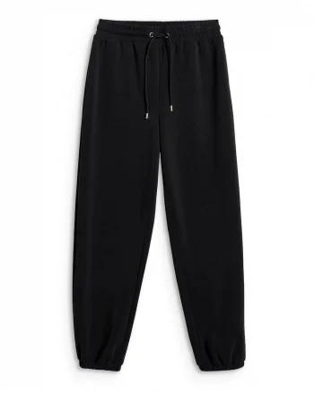 Pantaloni sport dama  picioare largi, talie reglabila, negru, modal