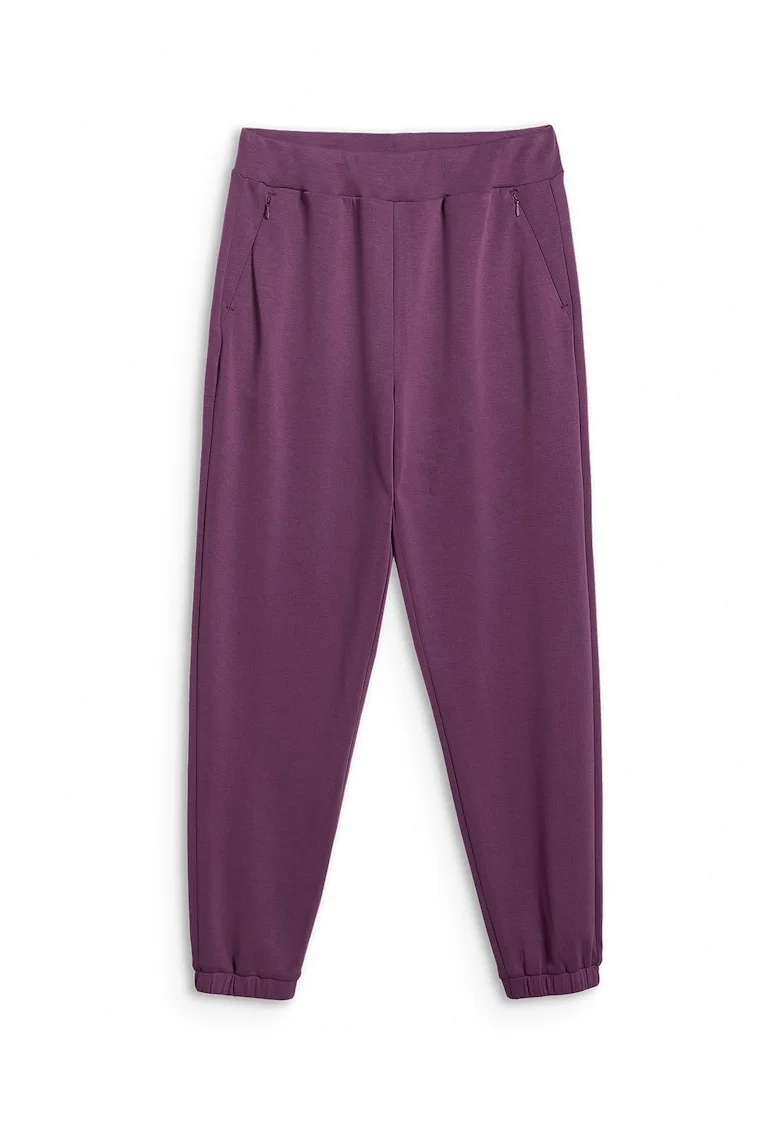 Pantaloni sport dama  jogger, talie inalta, buzunare cu fermoar, mov, material usor