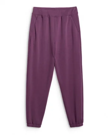 Pantaloni sport dama  jogger, talie inalta, buzunare cu fermoar, mov, material usor