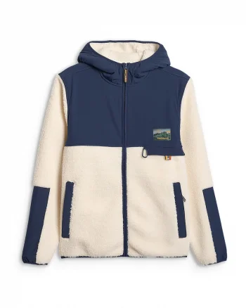Hanorac sport barbati,  fleece, gluga, 2 buzunare, alb/albastru, poliester,