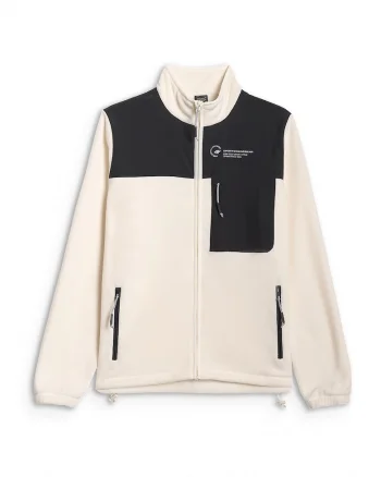 Hanorac sport  bej/negru, material poliester, guler inalt, 2 buzunare cu fermoar, pentru barbati,