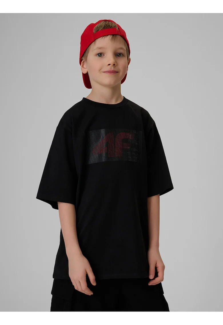 Tricou  imprimeu bumbac, Rosu/Negru
