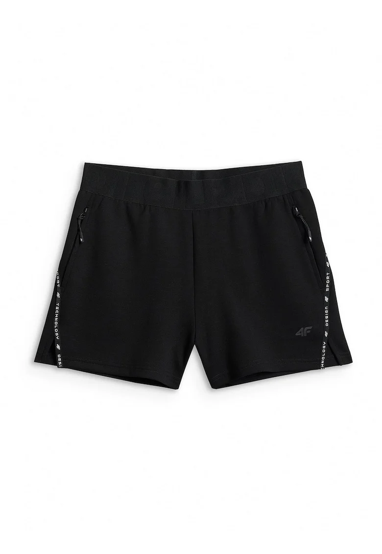 Pantaloni scurti de trening femei,  slim, cu buzunare, negru, pentru fitness