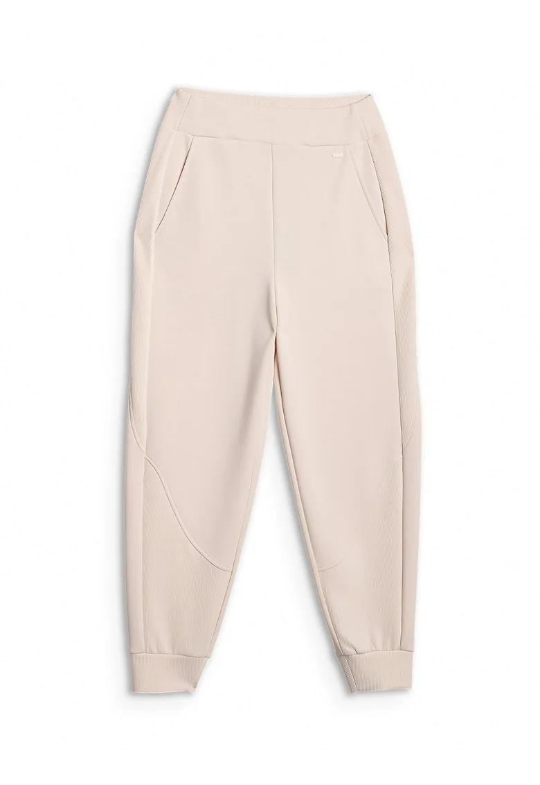 Pantaloni sport dama,  jogger, talie inalta, bej, modal