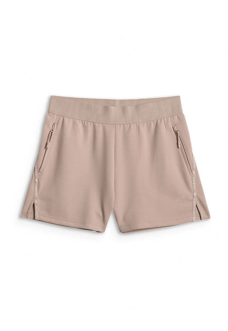 Pantaloni sport dama,  scurti, slim fit, bej, pentru fitness